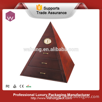 Triangle customize painting wooden cigar box with drawers